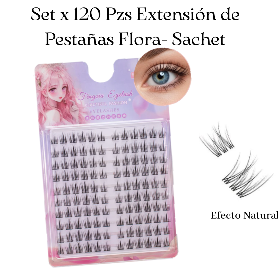 Set de Pestañas Juego x 120 Piezas (Rizo Natural) FLORA raíces invisibles