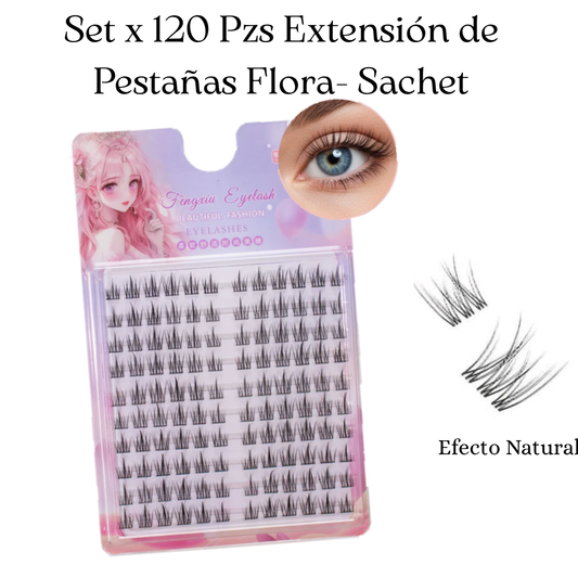 Set de Pestañas Juego x 120 Piezas (Rizo Natural) FLORA raíces invisibles