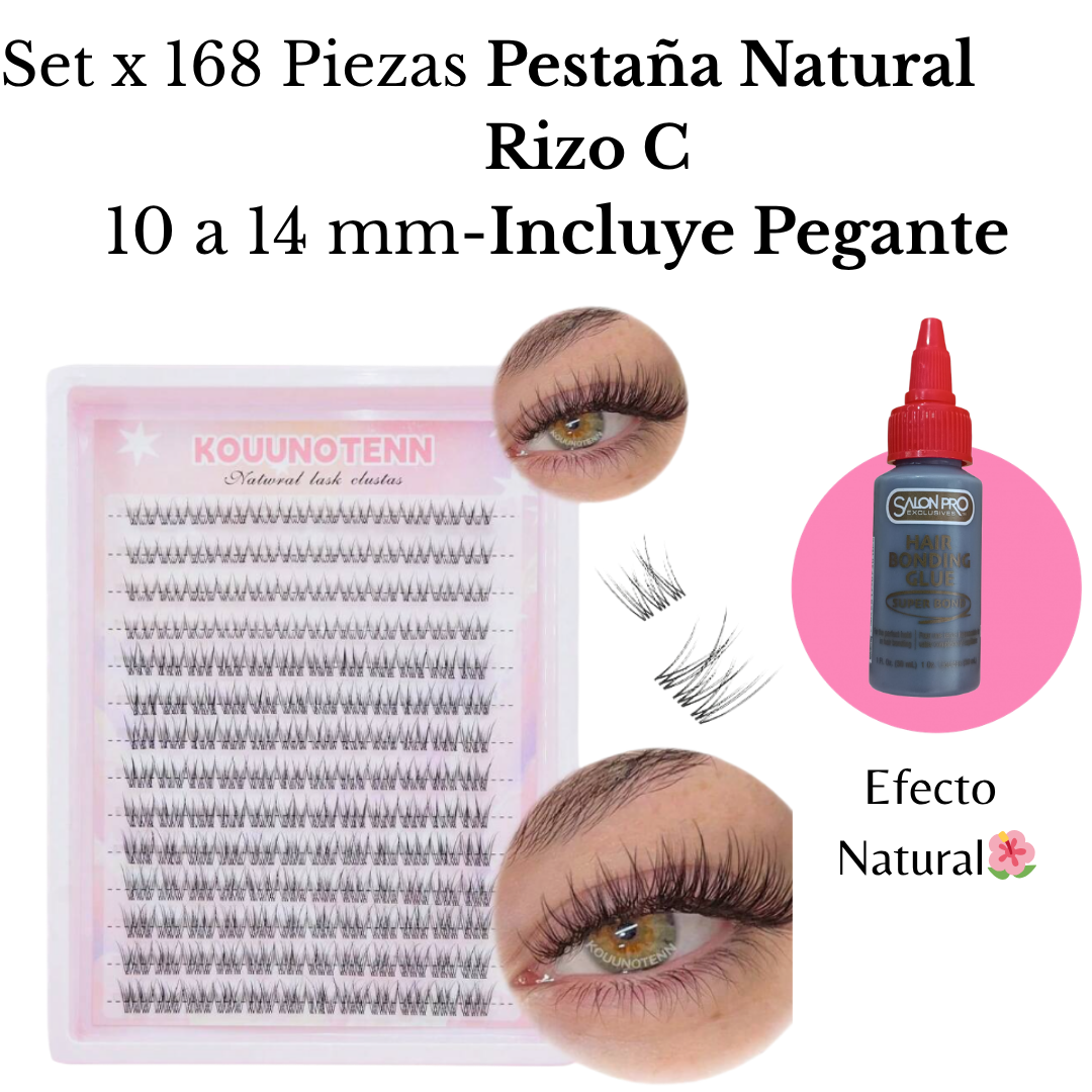 Set de Pestañas Juego x 168 Piezas (Rizo Natural) FLORA  Rizo C (10 a 12 mm) - INCLUYE PEGANTE
