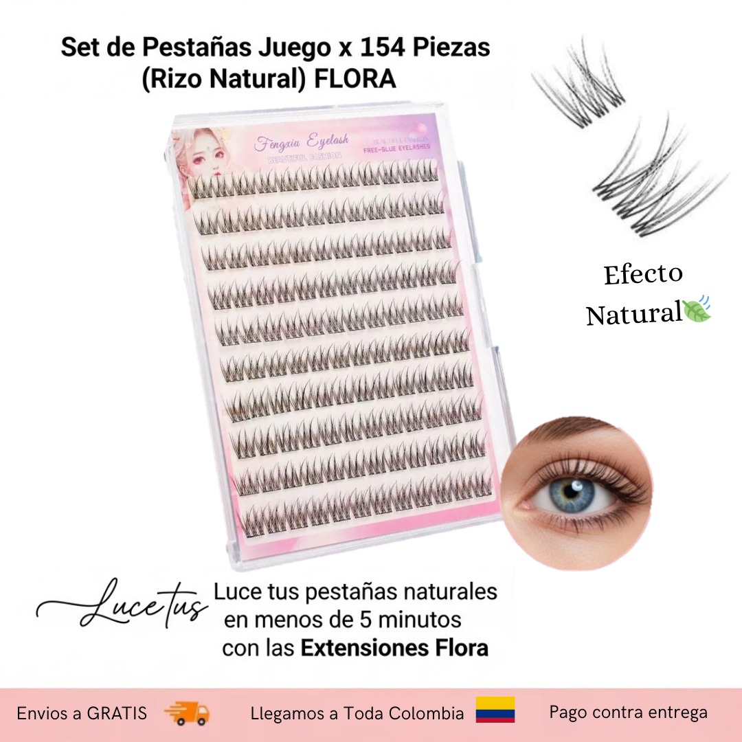Set de Pestañas Juego x 154 Piezas (Rizo Natural) FLORA raíces invisibles