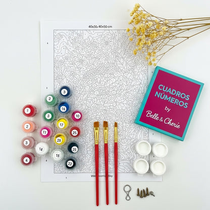 Kit Lienzo para Pintar Numerado (24 colores) + Brochas - Fauna