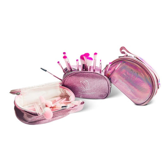 Set x12 Brochas Maquillaje  Suavecitas Profesional + Cosmetiquera Glitter