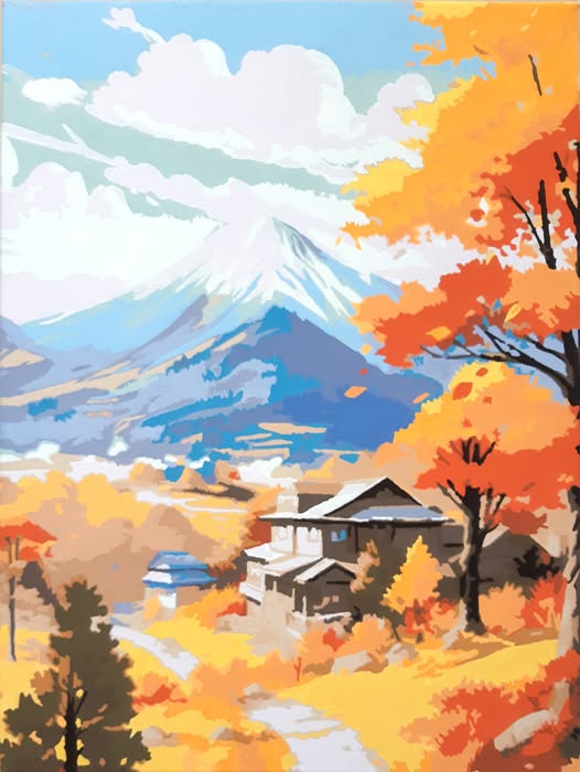 Kit Lienzo para Pintar Numerado (24 colores) + Brochas - Monte Fuji Otoño