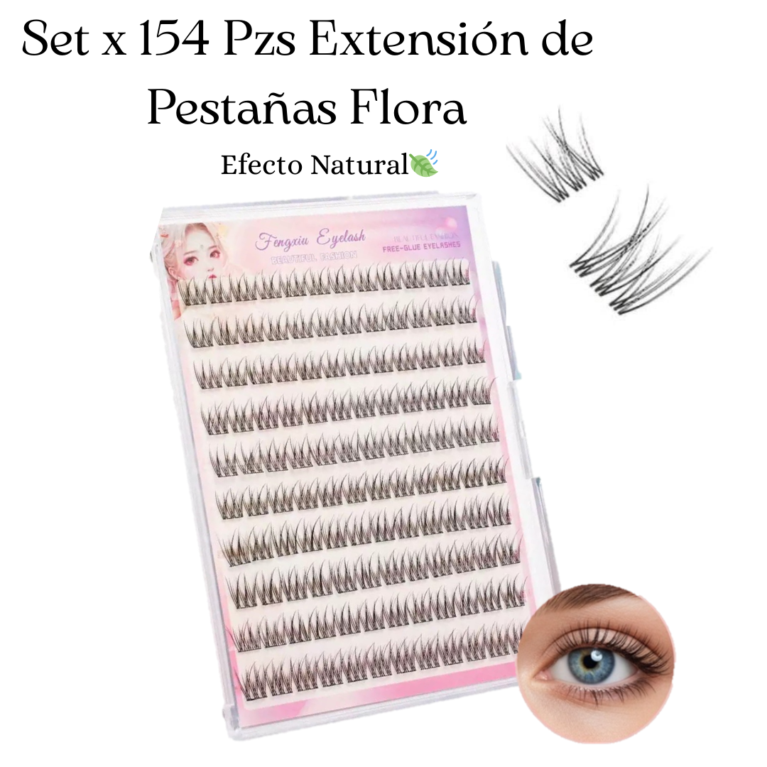 Set de Pestañas Juego x 154 Piezas (Rizo Natural) FLORA raíces invisibles