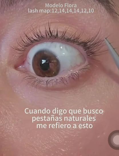 Set de Pestañas Juego x 154 Piezas (Rizo Natural) FLORA raíces invisibles INCLUYE PEGANTE